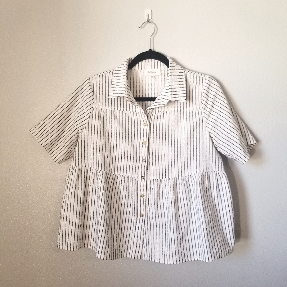 White striped button up blouse
